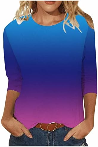 חולצה שרוול 3/4 לנשים סתיו סירת סירות צוואר צבע צבע צבעוני רזיה טוניקה חולצות מזדמנים נערות