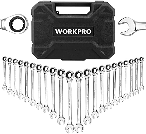 WorkPro 22 חלקים מפתח ברגים משולבים, 72 שיניים, ברגים מחגר משולבים מוגדרים עם תיבת מארגן, מטרי 6-18