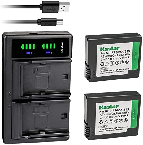 Kastar 1-Pack NP-FF50 סוללה ו- LTD2 מטען USB תואם לסוללת Sony NP-FF50, NP-FF51, NP-FF51S, Sony