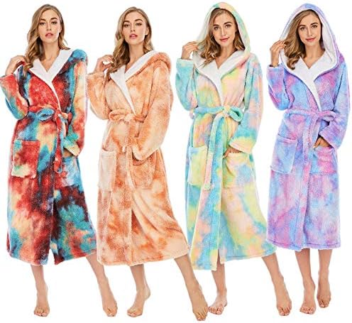 Cujux New Ladies Nightwowns נשים צבעוניות צבעוניות צבע אלמוגים כיסים כפולים עבה ברדס רופף בית חלוק