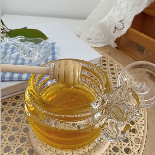 צנצנת דבש מזכוכית 200 מיליליטר עם מכסה קישוט דבורים ודוב קטן ידית דקורטיבית סיר דבש שקוף למטבח