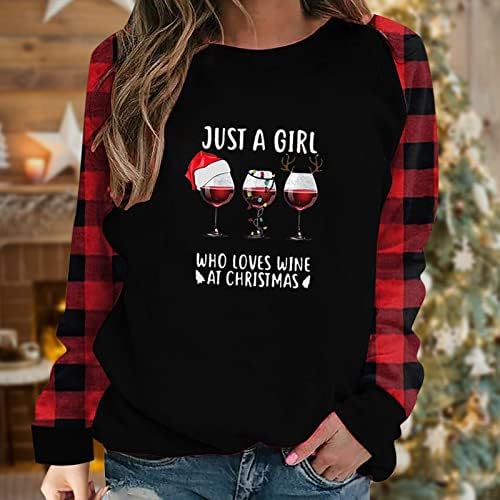 הדפסת חג המולד של נשים, סוודר שרוול ארוך, חולצות משובצות באפלו משובצות קלאס