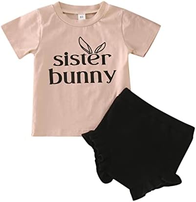 מתנה לתינוקת פעוט בנות פסחא מכתב שרוול קצר מודפס חולצה חולצה סוודר צמרות ראפלס מכנסיים קצרים תלבושות תינוקות