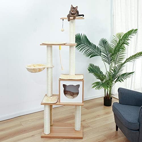 קאנג-ל 65.6 סנטימטרים מודרני חתול עץ 6 רמות חתול מגדל עם חסון מגרד הודעות לחיות מחמד לשחק בית גדול דירה רך