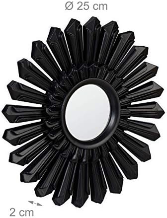 ימי Sunburst Decor Mirror, סט של 3, מראה תלויה עגולה, מסגרת פלסטיק, Ø 25 סמ, שחור