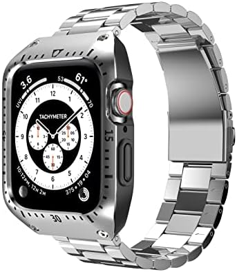 Hatalkin תואם להקה של Apple Watch 44 ממ עם מארז פגוש מתכת, להקות גברים מחוספסים עבור Apple Watch SE/Iwatch Series