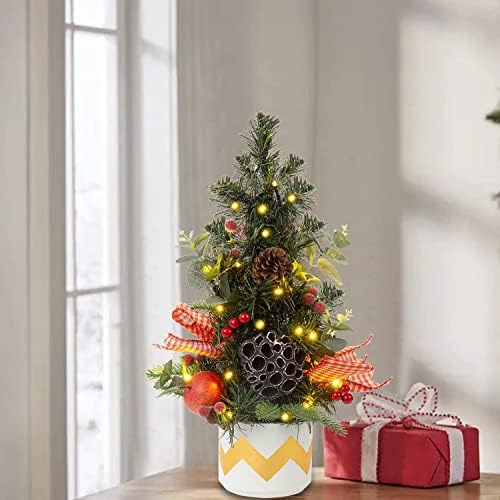 עץ חג המולד של שולחן העבודה עם אורות 20 עץ חג המולד הקטנטן עץ חג המולד הקטן באור עם אורות, חרוטים אורנים,