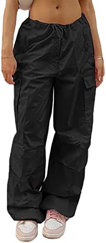 מכנסי מצנח XINEICY לנשים שרוטות מכנסי מטען רחבים y2k מכנסיים נמוכים עם מכנסי טרנינג רודף רופף היפ הופ רופף