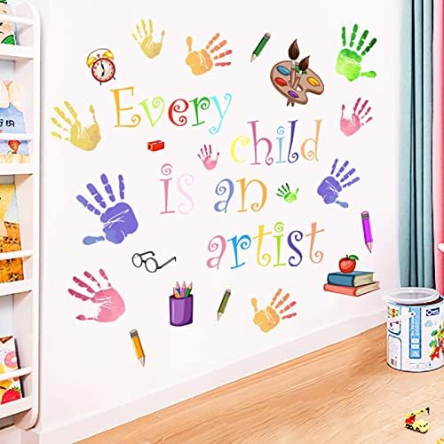 כל ילד הוא אמן קיר מדבקות מדבקות קיר מדבקות, חדר שינה קיר תפאורה לילדים, טביעת כף יד השראה ציטוטים בגיל