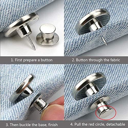 Ywdkjgs ג'ינס סיכות כפתור - סיכות כפתורים לג'ינס - 12 ערכות כפתורי מתכת החלפת ג'ין, 3 סגנונות כפתורים