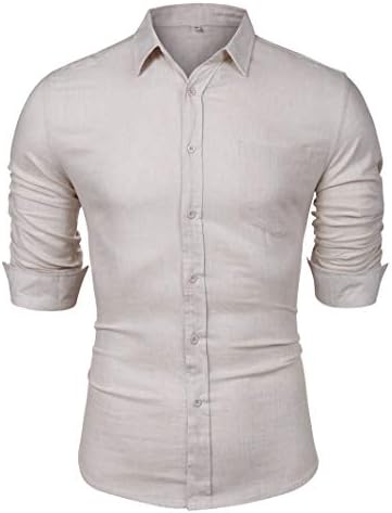 חולצת פשתן לגברים של Lecgee כפתור רגיל עם שרוול קצר במורד חולצת החוף