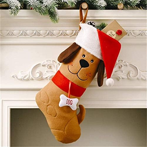 HUANGXING - גרבי חג המולד אח כלב מחמד אח תליה קישוטי גרב קטיפה אדומה למשפחה חוגגים עונת חג תפאורה