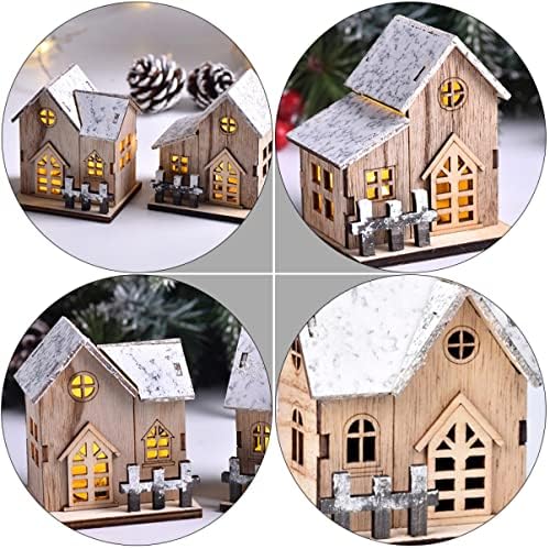 עיצוב עץ זוהר צעצועי עיצוב 2 יחידות חג המולד בתים מוארים באלים בית חג המולד עץ מואר מיני כפר עץ עץ