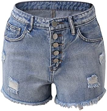 מכנסי ג'ינס של Beuu לנשים ישר מגולגלת מכנסי ג'ין נוחים עם כיס אמצע עליית מכנסי ג'ינס קצרים