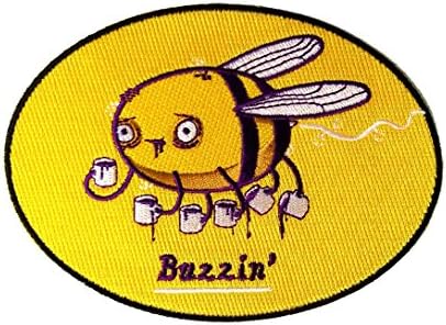 Buzzin Bumblebee שותה קפה מבשרה - ברזל על אפליקציית טלאי רקומה