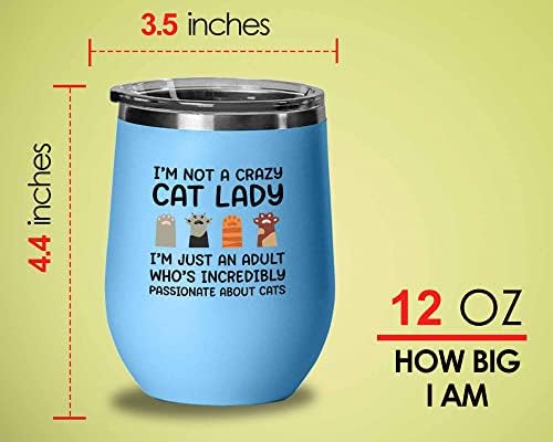 ארץ כפופה חתול ליידי יין כחול כוס 12oz - נלהב מחתולים - תוכנת מטבח נושאים חתול הורה מתנה חתול אדם חתול אמא
