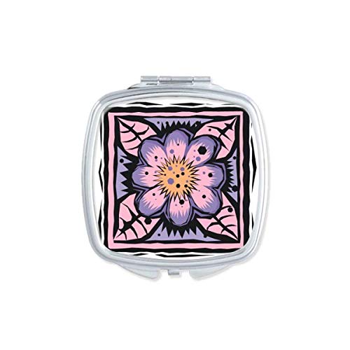 סגול פרח מקסיקון תרבות אלמנט חריטת מראה נייד קומפקטי כיס איפור דו צדדי זכוכית