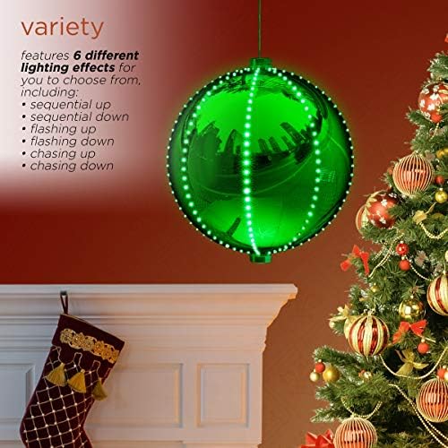 תאגיד אלפיני 13 H מקורה מקורה לקישוט קישוט כדור חג המולד מקורה עם רודף אורות LED, ירוק