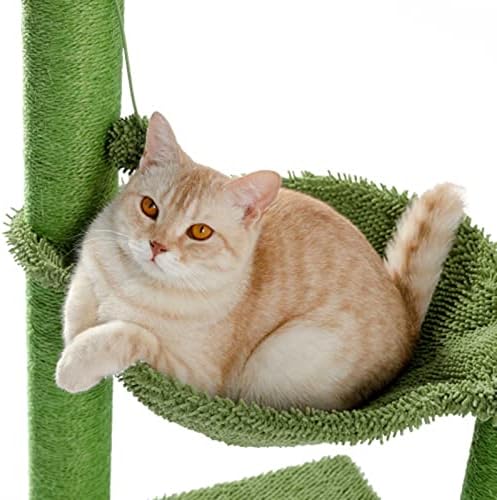 קקטוס חתול עץ חתול גרוד עם ערסל לשחק מגדל, מלא עטוף סיסל גרוד לחתולים 93.5 סנטימטר ירוק