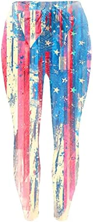 גבוהה מותן חותלות לנשים ארהב 4 ביולי לא שקוף אטום דק בטן בקרת אמריקאי דגל אימון מכנסיים