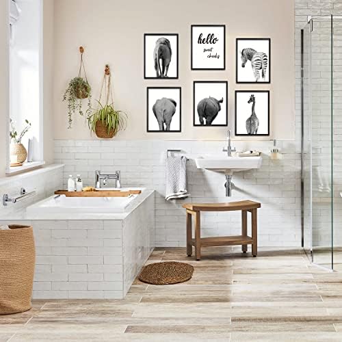 Xbygimi תפאורה קיר לחדר אמבטיה מצחיק - סט של 6 אמנות קיר חיה חמודה לחדר אמבטיה - ספארי חיה בטלן תמונות אמבטיה
