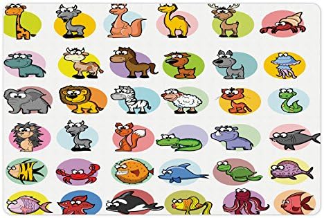 מחצלת לחיות מחמד בגן החיות של אמבסון למזון ומים, בעלי חיים בסגנון קריקטורה מצחיק סט נקודות צבעוניות