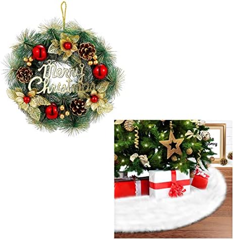 Ohuhu זר חג המולד+חצאית עץ חג המולד לבנה, חצאיות עץ אוהו קישוטי חג המולד מחצלת בעבודת יד למסיבת חג מפלגת חג