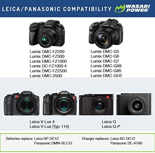 WASABI סוללה ומטען עבור Panasonic DMW-BLC12 ו- Leica BP-DC12, BP-DC12-U, 18729, Leica V-Lux 4, V-Lux,