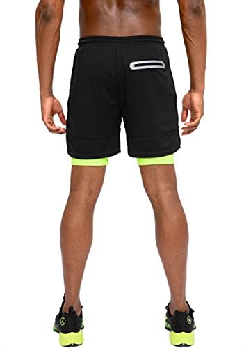 גברים של 2 ב 1 אימון מכנסי ריצה עם טלפון כיס מהיר יבש ספורט כושר מכנסיים קצרים לגברים עם רוכסן כיס