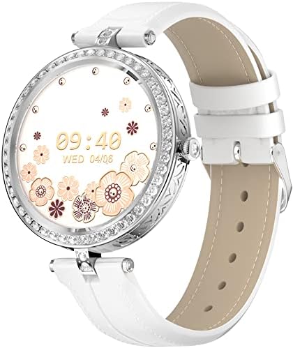שעונים חכמים לבנים לנשים עם Dimond, מעצבת קלאסית אלגנטית Bluetooth Smartwatch עבור אנדרואיד iOS טלפונים תואמים,