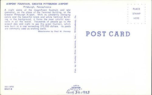 מזרקת שדה תעופה, שדה התעופה בפיטסבורג רבתי פיטסבורג, פנסילבניה PA גלויה וינטג 'מקורית