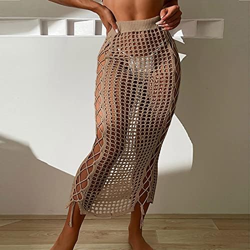 PVCS קיץ נשים חצאיות חצאיות רשת דגים בצבע אחיד חצאית מותניים גבוהה חצאית סרוגה סקסית ביקיני ביקיני כלפי