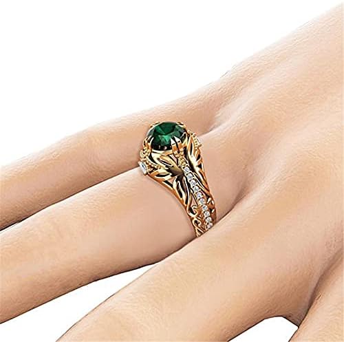 טואו אמרלד זירקון טבעת, רטרו זהב חתונה טבעות ירוק ריינסטון אצבע טבעות מגזרת יהלומי תכשיטי זיכרון טבעת