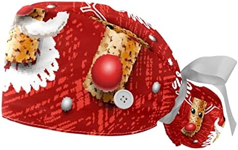 כובעים רפואיים לנשים עם כפתורים שיער ארוך, כובע עבודה מתכוונן 2 חלקים, סנטה חג המולד ואיש שלג
