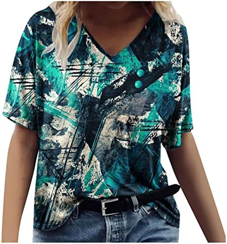 חולצות לנשים שרוול קצר נגד צוואר צוואר קיץ טרנדי חולצת הדפס חולצה חולצה לבוש טוניקה הוואי לבוש