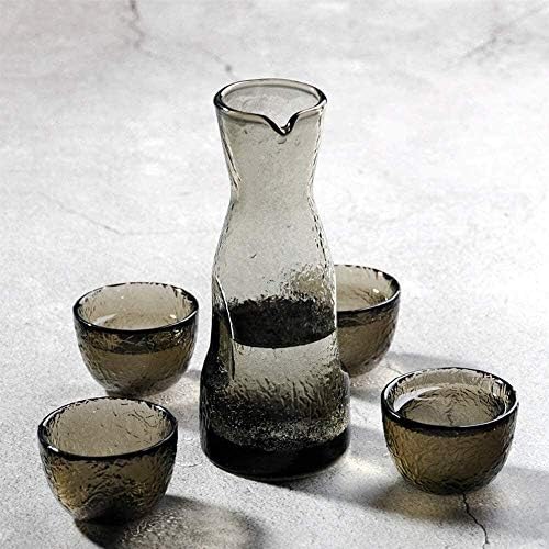 סט סאקה יפני בן 5 חלקים, סט סעיף זכוכית סגנון, עיצוב מרקם פטיש ייחודי, לקור/חם/חם/שוחו/תה 21223