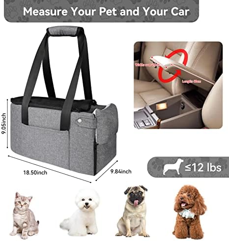 מושב רכב לחיות מחמד קתפטי מנשא נסיעות-מושב רכב קונסולה לכלבים עד 12 פאונד, מנשאי כלבים לכלבים קטנים,