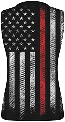 QCemeni נשים 4 ביולי גופיות טנקים אמריקאיות כוכבי דגל פסים נ 'צוואר חולצת טריקו רצועות קשר עם שרוולים חולצות