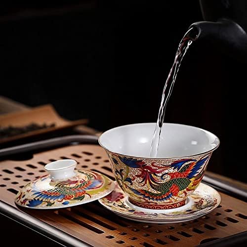 ערכת תה גונגפו סינית של Razzum ארמון סיני ספל תה ודרקון חרסינה וכוס פיניקס אמייל תה תה קונג פו סט תה סיר תה.