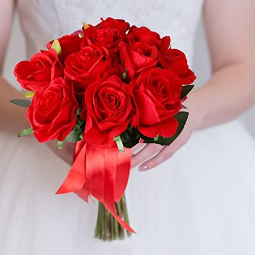 CEWOR 15 יחידות ורדים מלאכותיים עם גבעולים ורדים אדומים קישוטי פרחים מלאכותיים של ולנטיין לאמהות לזר כלות מפלגת