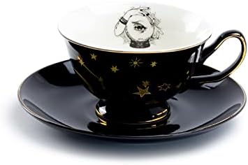 Grace Wearware Witch Crystal Crystal Black Tea Gold Shucer עם זהב קיצוץ ליל כל הקדושים שחור לבן וזהב