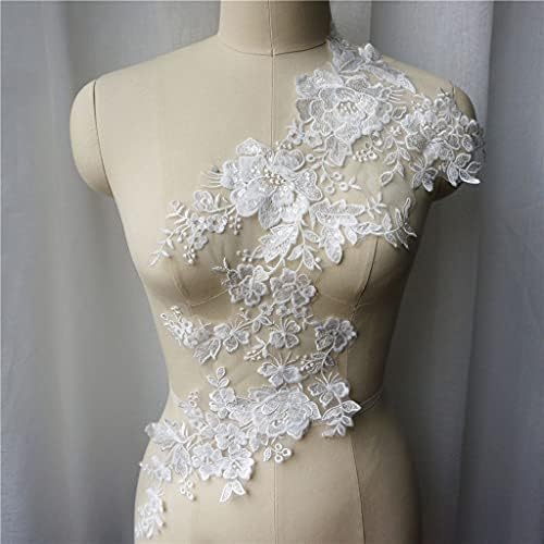 Skreojf שמלת כלה לבנה אפליקציות בד תחרה פרח פרח צווארון רשת רקום תפור על טלאים לשמלת קישוט DIY