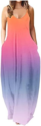 מקסי שמלות לנשים אופנה הדפסת ארוך שמלה עם כיסים בתוספת גודל סקסי צוואר שמלה קיצית רצועות חוף שמלה