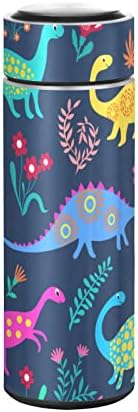 דינוזאור פרחי גלפי 12 גרם בקבוק מים, ללא BPA, נירוסטה, בקבוק מים מבודד, לבית ספר, משרד, חדר כושר, ספורט,