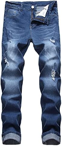 ג'ינס קרוע לגברים אופנה קולור מוצק מכנסי ג'ינס מכנסי רוכס