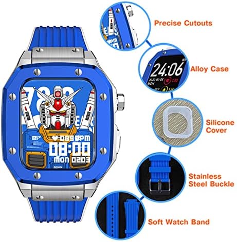CNHKAU סגסוגת שעון רצועת רצועת רצועת פס Apple Watch 8 7 6 5 4 SE 45 ממ 44 ממ 42 ממ מתכת יוקרה גומי מתכת גומי