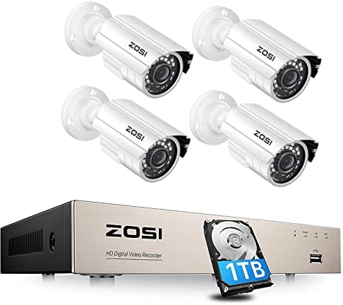 Zosi H.265+ 5MP LITE 8 ערוץ היברידי 4-in-1 HD TVI CCTV DVR, 8CH 1080P מקליטי מעקב עם 1TB HDD ו- 4 PCS 2.0MP