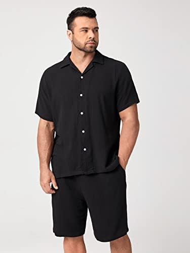 Oshho תלבושות שני חלקים לגברים גברים חולצה קדמית של כפתור מוצק ומכנסיים קצרים