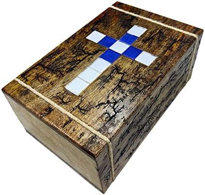 ארון ארט ווד בינלאומי לאחוזים אנושיים - כד עץ - עתיקת אבן צולבת לזיכרון אנושי אוהבים קופסת אחסון כדים