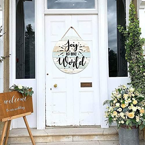 18 x18 שמחה לעולם ציטוט דלת שלט לדלת הכניסה לעיצוב בית חווה עם חג המולד נושא עגול עץ עץ כפרי קול קולב ביתי